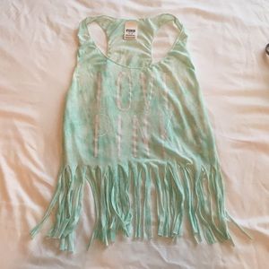 Pink fringe crop top